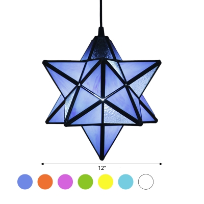 Tiffany Anise Star Pendant Lighting 1 Bulb Orange/Blue/Clear Glass Hanging Light Fixture for Bedroom