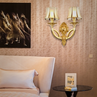 Traditional Candle Wall Lamp 1/2-Light Metal Sconce Light in Gold with Flared Frosted Glass Shade
