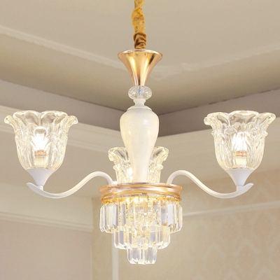 Traditional Floral Up Chandelier 1/12/15-Light Clear Carved Glass Wall Mounted Light for Dining Room