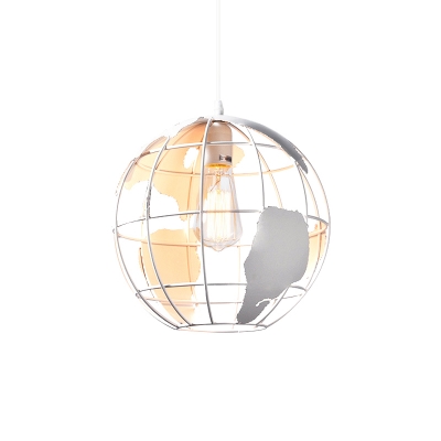 White Globe Ceiling Hang Light Industrial Iron 1 Bulb Restaurant Pendant Lighting Fixture, 8