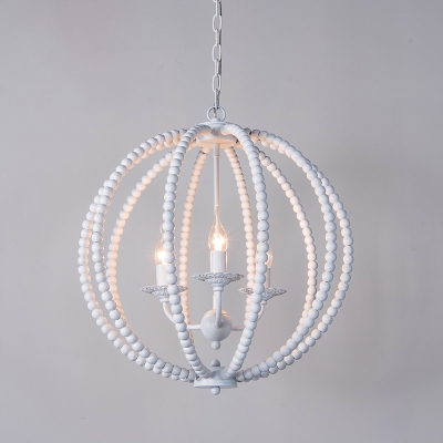 Wood Beaded Sphere Pendant Lamp Lodge 1, Small White Chandeliers For Dining Rooms