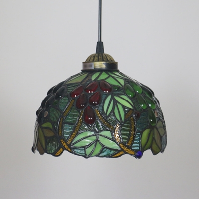 1/2/3-Light Suspension Lighting Tiffany Grapevine Stained Art Glass Pendant Lamp in Green