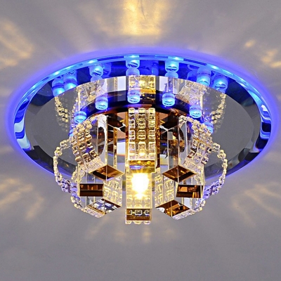 3/5w Flower-Like Clear Crystal Flush Mount Contemporary Mirrored Chrome LED Ceiling Light in Blue/Purple/3 Color Light