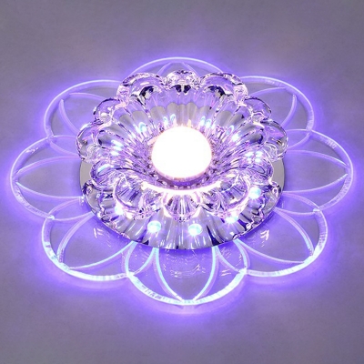 3/5w Modern LED Flush Mount Lamp Clear Flower Ceiling Fixture with Crystal Shade, Warm/White/Multi-Color Light