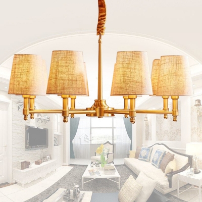 3/6/8-Light Dining Room Drop Lamp Postmodern Gold Chandelier with Conical Fabric Shade