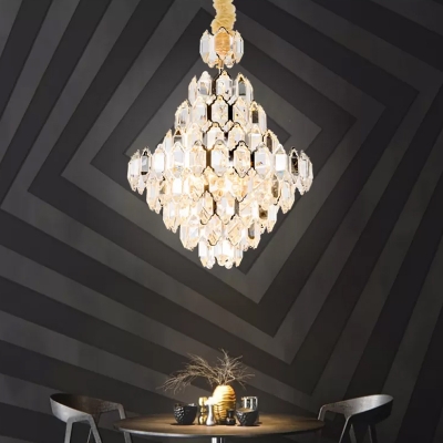 8/10 Lights K9 Crystal Pendulum Light Modern Silver Diamond Shaped Dining Room Chandelier Pendant