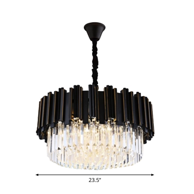 8/12/16 Bulbs Chandelier Pendant Modernist Layered Crystal Prism Small/Medium/Large Hanging Light in Black