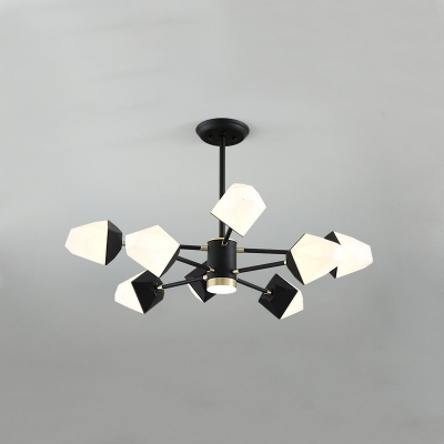 Acrylic Gem Shaped Ceiling Hang Lamp Modern 6/8/10 Lights Chandelier Lighting in Black/White