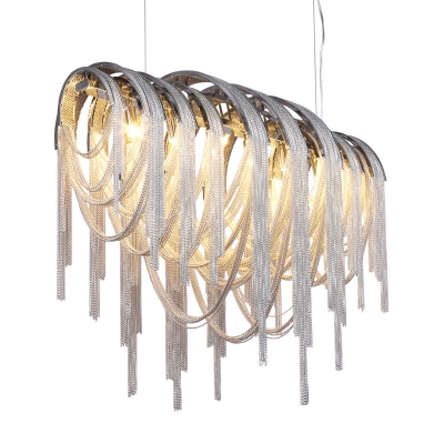 Arched Aluminum Chain Island Light Post-Modern 10 Bulbs Silver/Gold Ceiling Pendant Lamp, 23.5