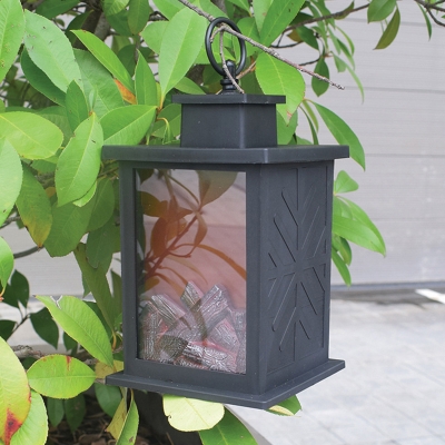 Artificial Fireplace Solar Lantern Pendant Vintage Plastic Black Portable LED Suspension Light