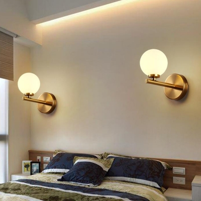 Ball Wall Light Fixture Postmodern White Glass 1/2-Light Gold Wall Mount Lighting for Bedroom