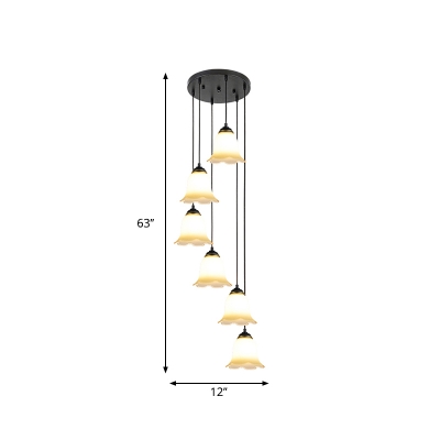 Bellflower Hanging Pendant Modern Frosted Glass 3/6/8 Lights Loft Apartment Multi Ceiling Light in Black