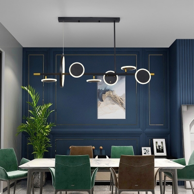 Black Circle LED Island Light Fixture Nordic Metal Suspension Lighting in 3 Color Light/Remote Control Stepless Dimming