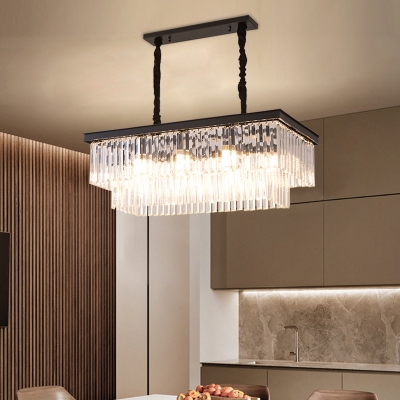 Black/Gold 8 Bulbs Island Lamp Modern Style Crystal 2-Layer Ceiling Chandelier over Table