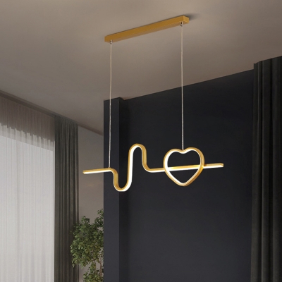 Black/Gold Heartbeat over Island Lighting Creative Simple Aluminum LED Hanging Lamp in White Light/Third Gear