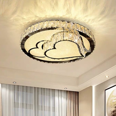 Clear Crystal Embedded LED Ceiling Lamp Modern White Mushroom/Love Heart/Leaf Pattern Bedroom Flush Mount