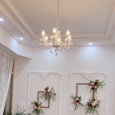 Clear Crystal White Chandelier Candlestick 3/6 Bulbs Country Hanging Ceiling Light for Bedroom