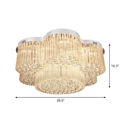 Contemporary Flower Flush Mount Ceiling Lamp 15 Lights Crystal Flushmount Lighting in Stainless Steel