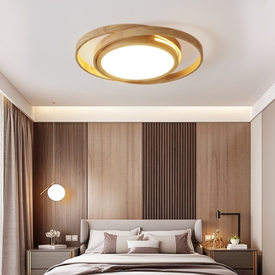 Dual Ring Bedroom Flush Light Fixture Wood 19.5