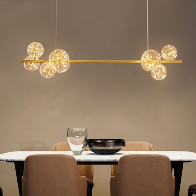 Gold Bubble LED Pendant Chandelier Postmodern 9/15-Light Clear Glass Starry Ceiling Hang Lamp in Natural/3 Color Light