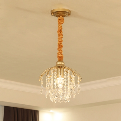 Gold Finish Scroll/Curved Drop Pendant Antiqued Crystal Drape 1-Light Corridor Hanging Light Fixture