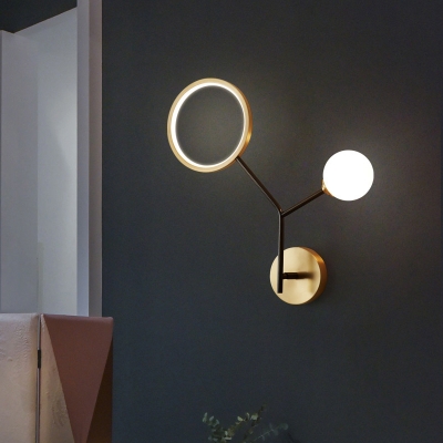 Gold Molecule Wall Sconce Light Post-Modern 1 Bulb Milk Glass LED Wall Lamp Fixture