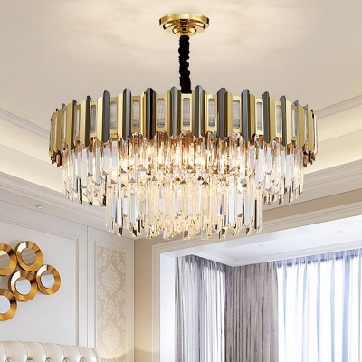Gold Plated Layered Chandelier Lamp Postmodernism 9/10/15 Heads Crystal Suspended Lighting Fixture