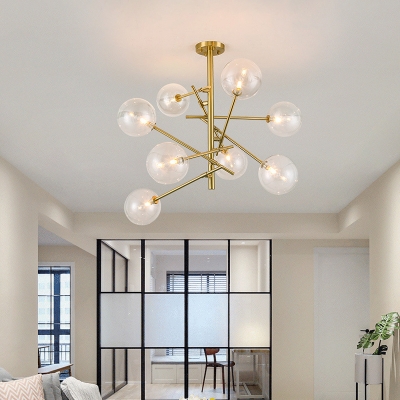 Gold Tiered Pendant Light Fixture Postmodern 6/8-Light Clear Ball Glass Chandelier Lamp over Table