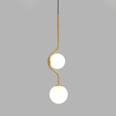 Gold Triangle/Circle/Curve Hanging Lamp Minimalist 1/2-Bulb Metal Pendant Light with Ball White Glass Shade