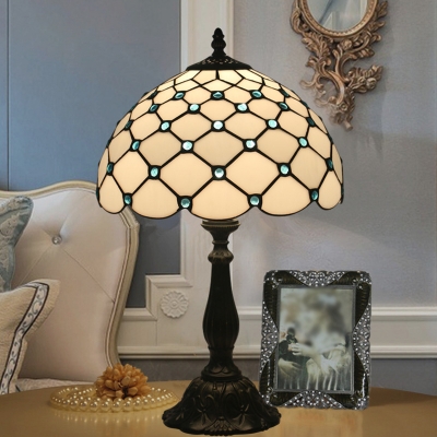 Hand-Crafted Glass Green/Gold Night Lamp Lattice 1 Bulb Tiffany Table Light with Jewel