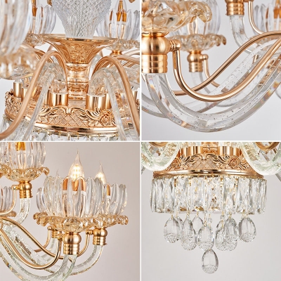 K9 Crystal Clear Hanging Ceiling Light Lotus Blossom 6/8/15 Heads Traditional Chandelier