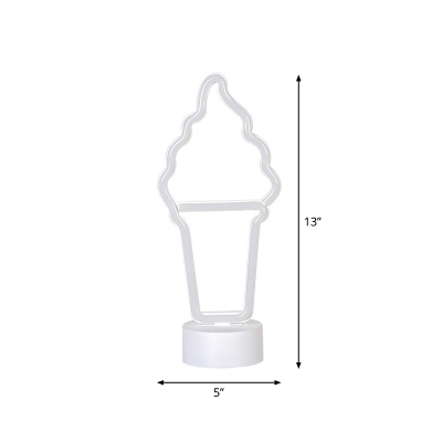 Kid Ice Cream Small Night Lamp Plastic Bedroom Battery Powered Table Lighting in White