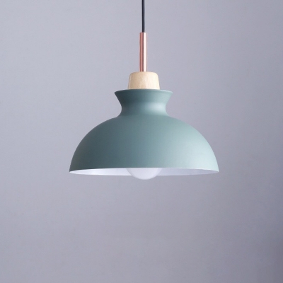 Macaron Bowl/Bell/Cone Pendant Lighting Metal 1 Head Cafe Hanging Ceiling Light in White/Yellow/Green with Wood Cork