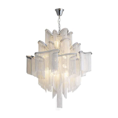 Modern Luxe Tiered Chainlet Chandelier Aluminum 9/12-Light Dining Room Hanging Light in Silver, 23.5
