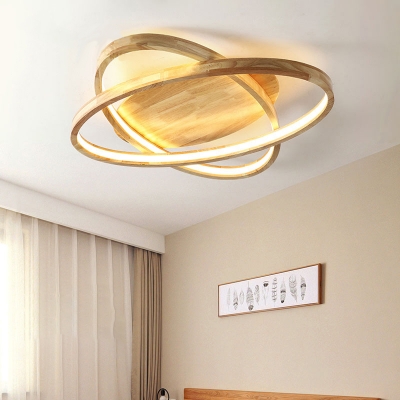 Orbit Wooden Flush Mounted Lamp Nordic LED Beige Ceiling Light Fixture in Warm/White/3 Color Light for Kids Room, 19.5