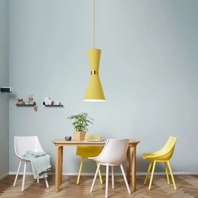 Pink/Khaki/White Hourglass Pendulum Light Macaron 1-Light Metal Ceiling Pendant Lamp for Dining Room