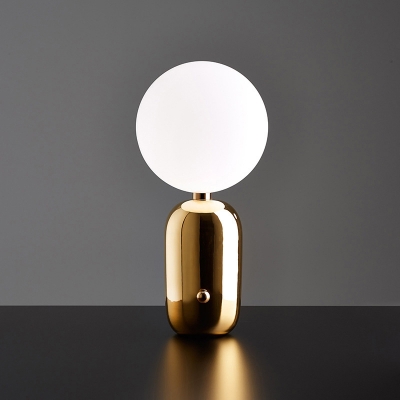 Post-Modern Ball Night Lamp White Glass 1-Light Living Room Small/Large Table Light with Capsule Base in Black/Gold