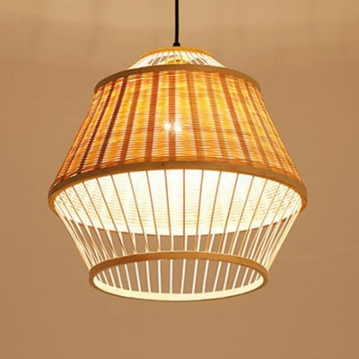 Rattan Conical Hanging Light Fixture Japanese Style 1-Light Wood Ceiling Suspension Lamp