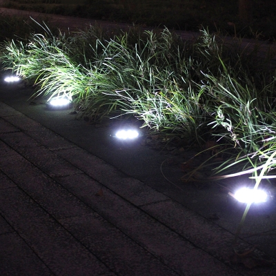 Round Outdoor Solar Pathway Light Stainless Steel Minimalist LED Ground Lighting in Black, Warm/White Light