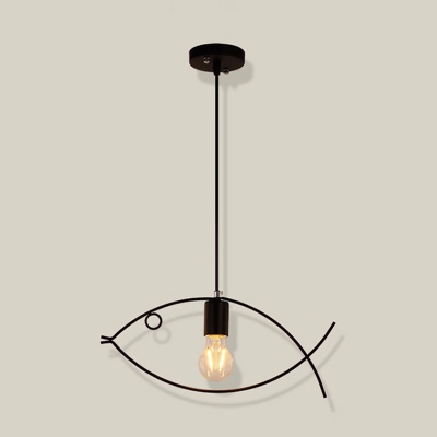 Simplicity Fish Shaped Hanging Lamp Single-Bulb Iron Ceiling Pendant Light in Black