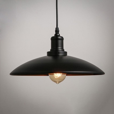 Single Suspension Light Industrial Dining Room Ceiling Pendant with Dome Metal Shade in Black/White