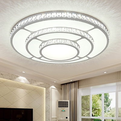 Small/Medium/Large Simple LED Flushmount White 3-Tiered Round/Square/Rectangle Ceiling Light with Crystal Shade