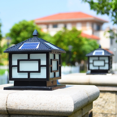 Solar House Shaped LED Post Lamp Antique Black/Bronze Metal Landscape Light Fixture, 6.5