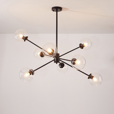 Sputnik Ceiling Suspension Lamp Post-Modern Clear Open Glass 8-Bulb Black/Gold Chandelier Light