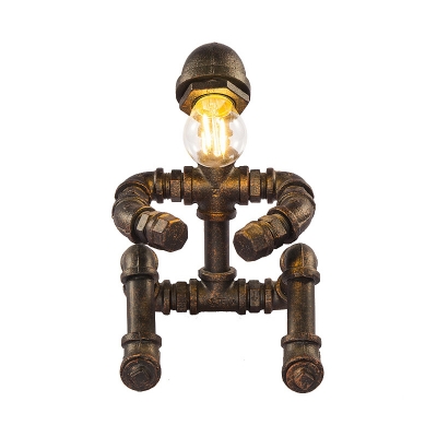 Steampunk Sitting Robot Night Light Single-Bulb Iron Standing Table Lamp in Bronze