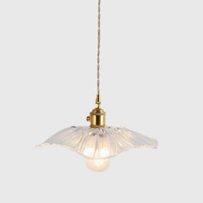 Stylish Rustic Flower Pendant Lighting 1 Head Hand-Blown Purple/Clear/Yellow Glass Suspended Lighting Fixture in Brass