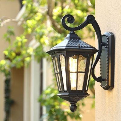 Vintage Small/Large Outdoor Wall Lantern 1 Bulb Ripple Glass Sconce Light in Black/Bronze for Garden