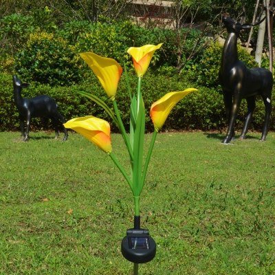 White/Yellow/Purple Calla Lily Ground Lamp Contemporary 4-Head Plastic Solar Stake Light Set, 1 Pc