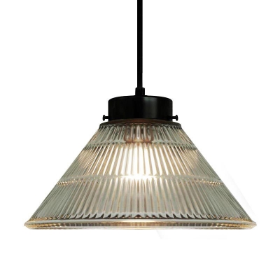1 Bulb Conic Ceiling Suspension Lamp Black Frosted White/Ribbed Glass Hanging Pendant for Dining Room