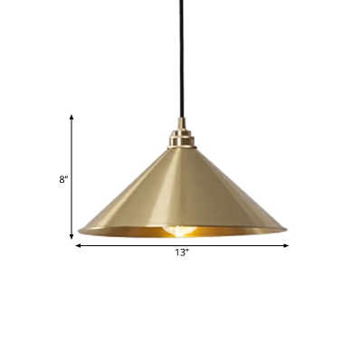 1-Light Metal Pendulum Light Minimalist Polished Brass Cone Dining Room Suspension Pendant, Small/Medium/Large